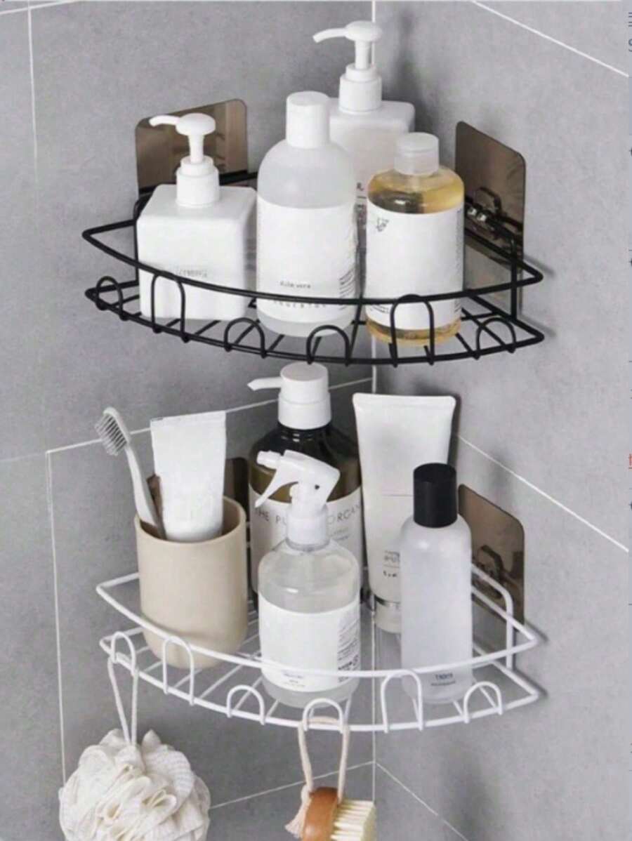 1pc Iron Wall Mount Comer Shelf Without Drill, Fan Shaped