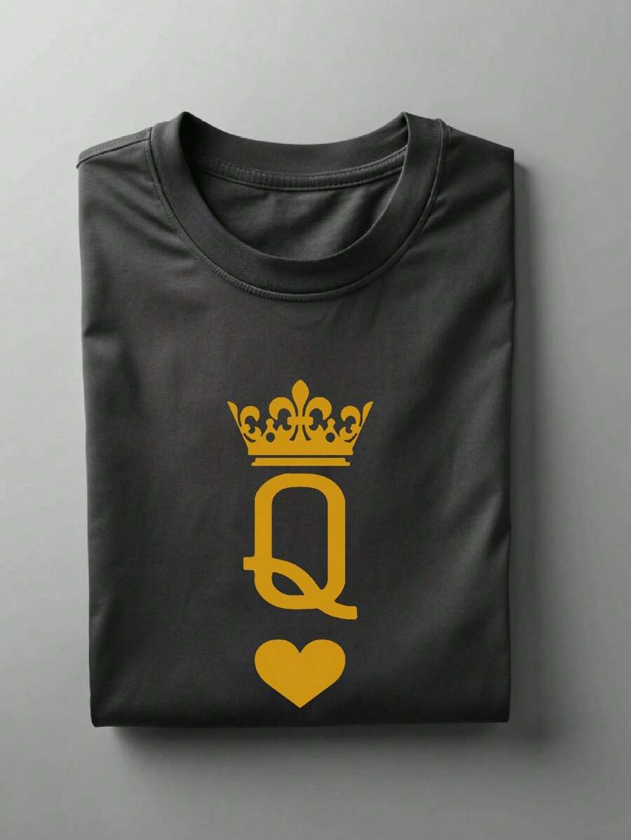Queen T-Shirt With Heart, Wife Birthday Gift Short Sleeve Tee, Honeymoon 200g Cotton Tee, Valentines Shirt For Her, Girlfriend Shirt, Anniversary Gift. UA-159