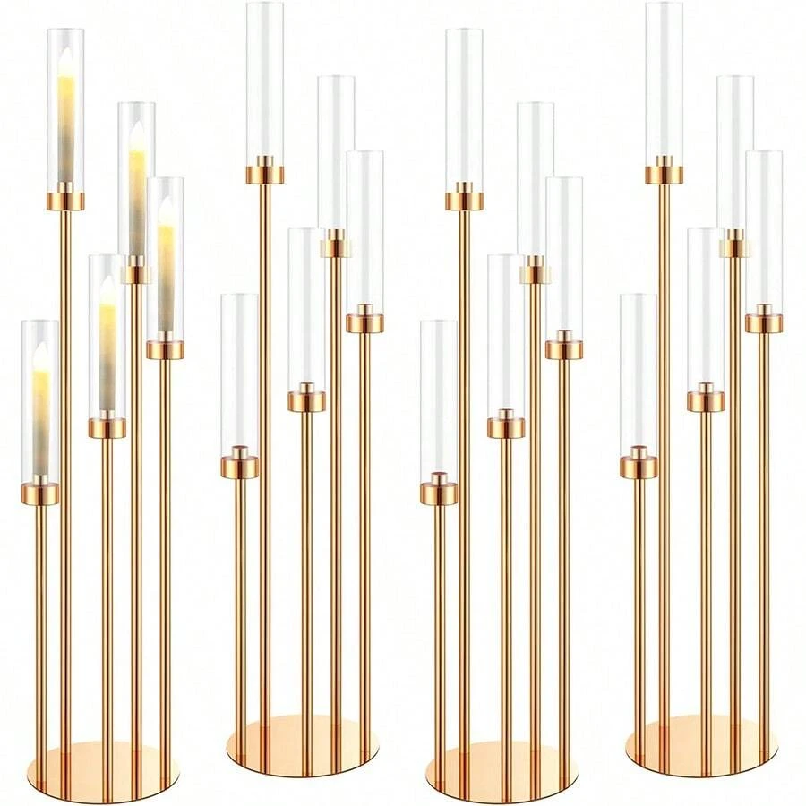 Candelabro de piso dorado con 5 brazos de 42.5" de alto, centro de mesa para candelabros, candelabro de metal para decoración de Navidad, boda, Halloween, fiesta en el hogar, decoración de habitaciones, regalos