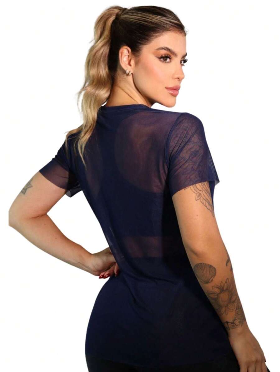 Kit 3 Blusas Fitness Tule Feminina Transparente Longa de Manga Conforto Academia