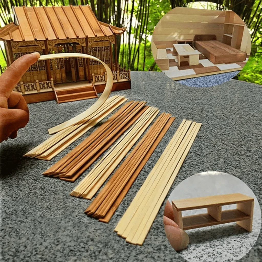 50 Stücke 30*1cm/11,81*0,39 Zoll Natürlich/Verkohlt Flache Bambus Holz Streifen Kombination Verkohlt Bambus Holz Bau Modell Material Holzprodukt Konstruktion Harte Textur