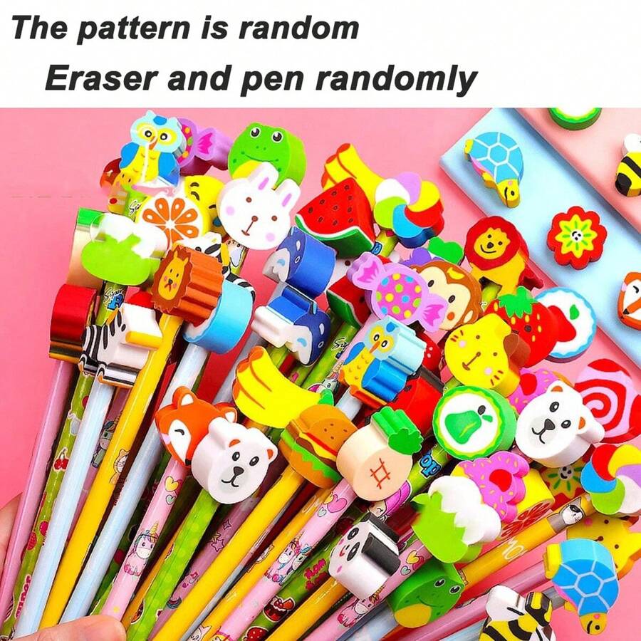 10pcs Random Cartoon Cute Pencil Writing Learning Office Pencil With Eraser Head Exam Special Learning Stationery Prize