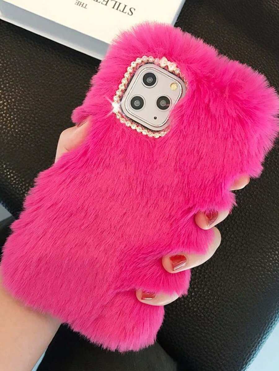 Apple Hot Pink Luxurious Warm Fuzzy Colorful Protective Phone Case Compatible With Iphone Series, Shockproof And Anti-Fall