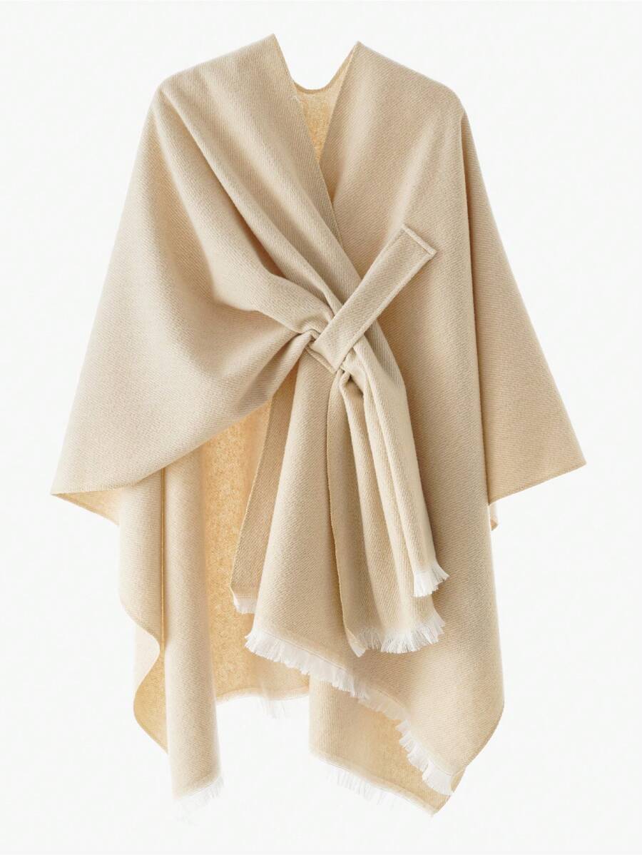 1 pièce Châle/Étole de mode femme avec décoration boucle, veste de voyage pour l'hiver et l'automne