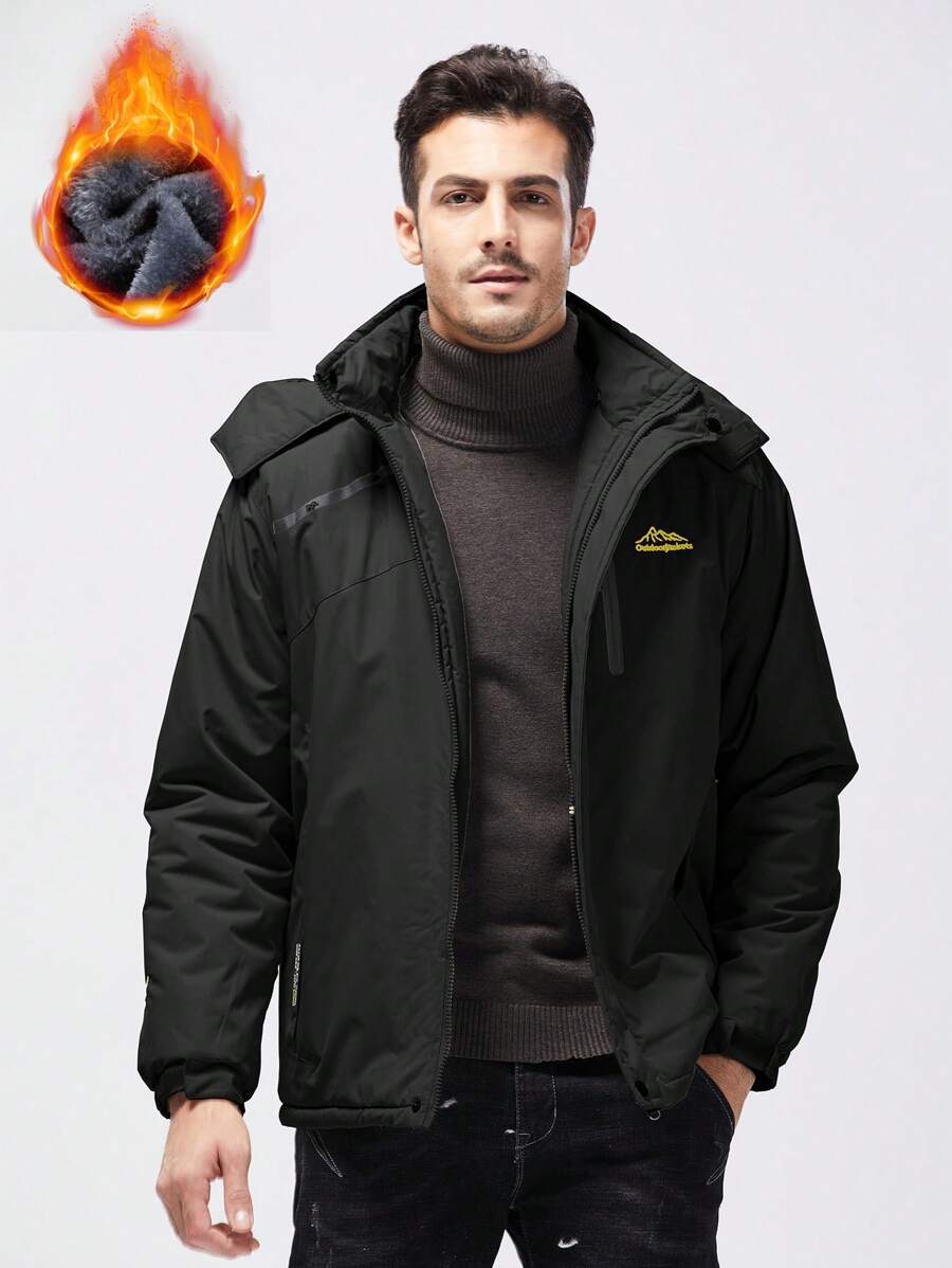 Giacca in pile con cappuccio staccabile, impermeabile e antivento con fodera in pile, per tenersi al caldo all'aperto, abbigliamento invernale uomo spesso