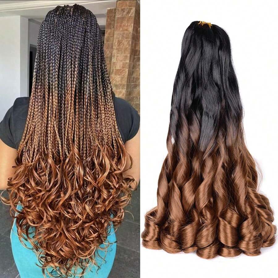 1/4/6/8 piezas Extensiones de cabello rizado sintético de onda francesa de alta temperatura de 16/20/24 pulgadas, 75g/paquete, rizos espirales pre-estirados y elásticos para trenzas de caja, coleta rizada española y trenzas de ganchillo para mujeres