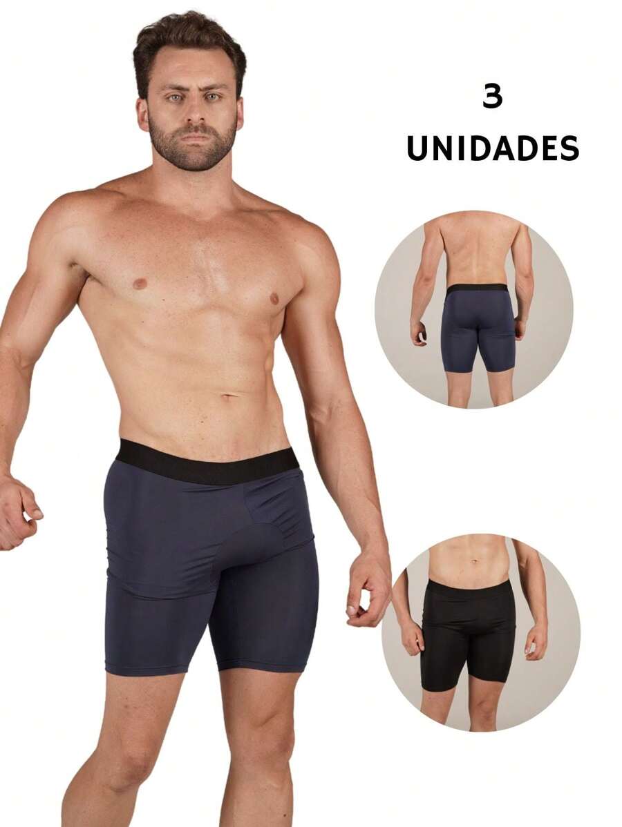 Kit 3 Bermuda Masculina Lisa Térmica Meio da Boxa Conforto Estilo Ciclista Forrada