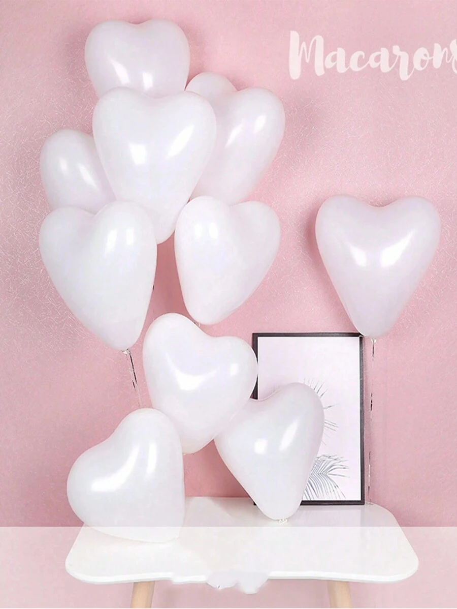 10pcs 25cm/10" White Heart-Shaped Balloons For Holiday, Birthday, Party, Wedding, Valentine's Day, Proposal Decorations