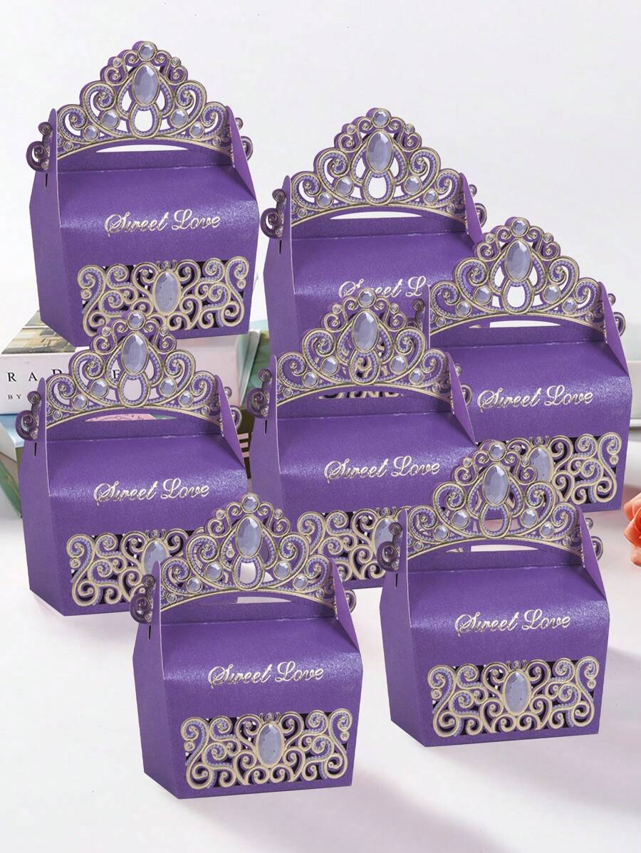 10pcs/Pack Elegant Crown Gift Boxes For Birthday Party, Holiday, Wedding Decoration & Favors
