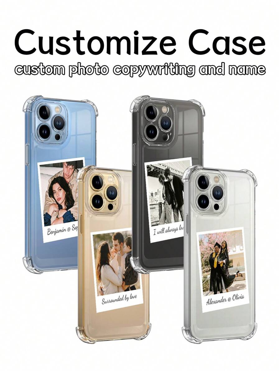 1 st. Aangepast afbeelding vierhoekig anti-val telefoonhoesje, aangepast naam telefoonhoesje, gepersonaliseerd fotoontwerp hoesje, aangepast fotohoesje, gepersonaliseerd telefoonhoesje met foto, aangepast afbeelding telefoonhoesje, compatibel met 11/12/13/14/15promax, Galaxy A15/A25/A35/A55/S23/24ultra-serie