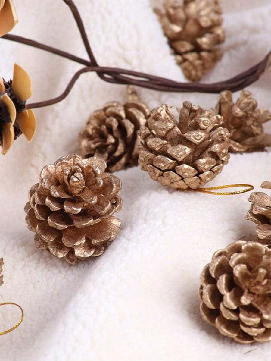 9 piezas Decoración navideña de piñas naturales, decoración colgante de manualidades para árbol de Navidad, decoración de fiesta, colgante de decoración navideña