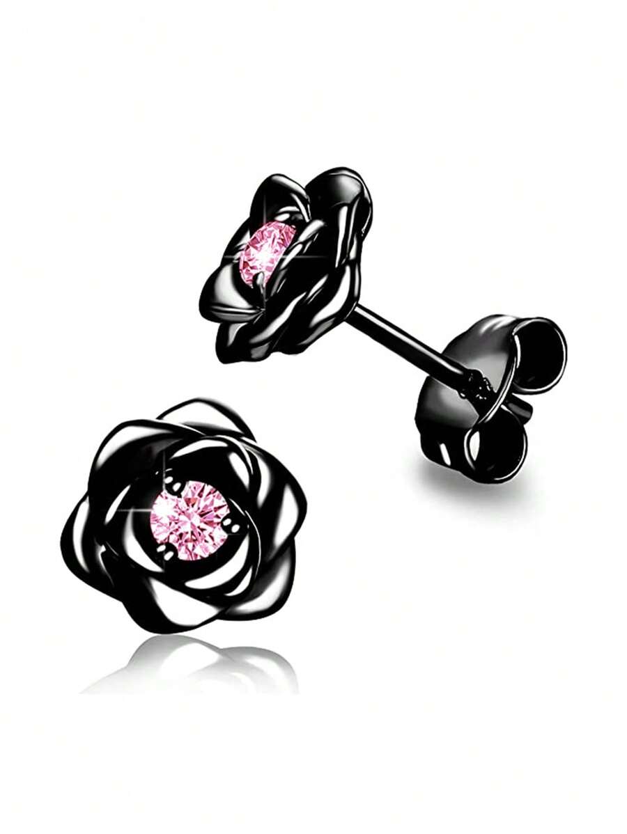 1 Pair Simple Cubic Zirconia Flower Stud Earrings For Women For Wedding Engagement Anniversary Party Jewelry Valentine's Day Gift Valentines,Mom,Mother,Mother's Day,Gift