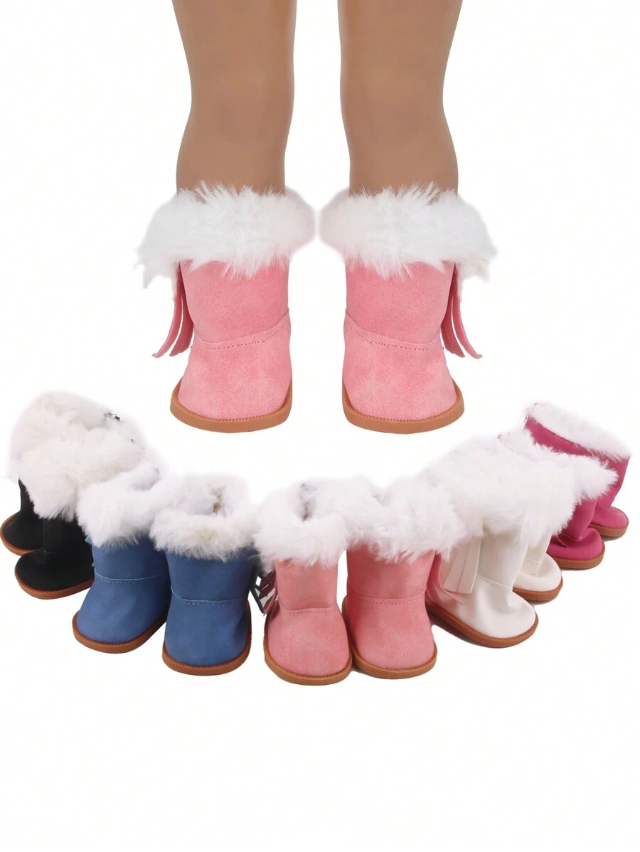 1 paire de bottes d'hiver de 18 pouces pour poupée American Girl, bottes à capuche en peluche, accessoires de poupée, cadeau, jouet, chaussures de poupée blanches de 18 pouces, bottes pour filles, poupées reborn, chaussures de 18 pouces, jouets de bottes