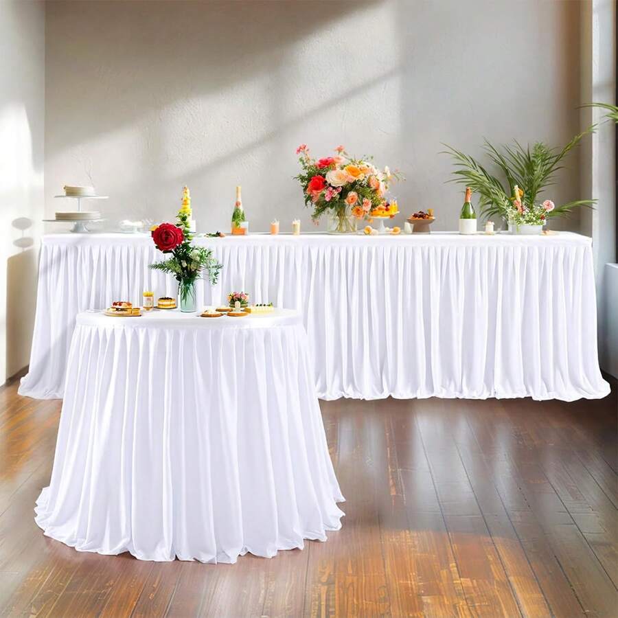 1 pièce Jupe de table transparente blanche élégante, convient pour les tables longues ou rondes, détachable avec attache et boucle, parfait pour les mariages, anniversaires, et idéal pour les tables rectangulaires ou rondes, fait main - idéal pour la présentation de gâteaux et desserts