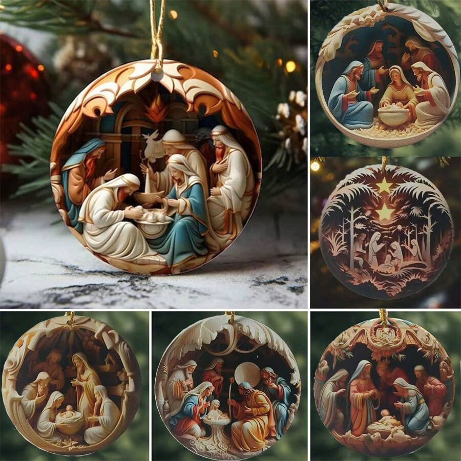 6 PIEZAS Nuevas decoraciones navideñas vintage con efectos acrílicos