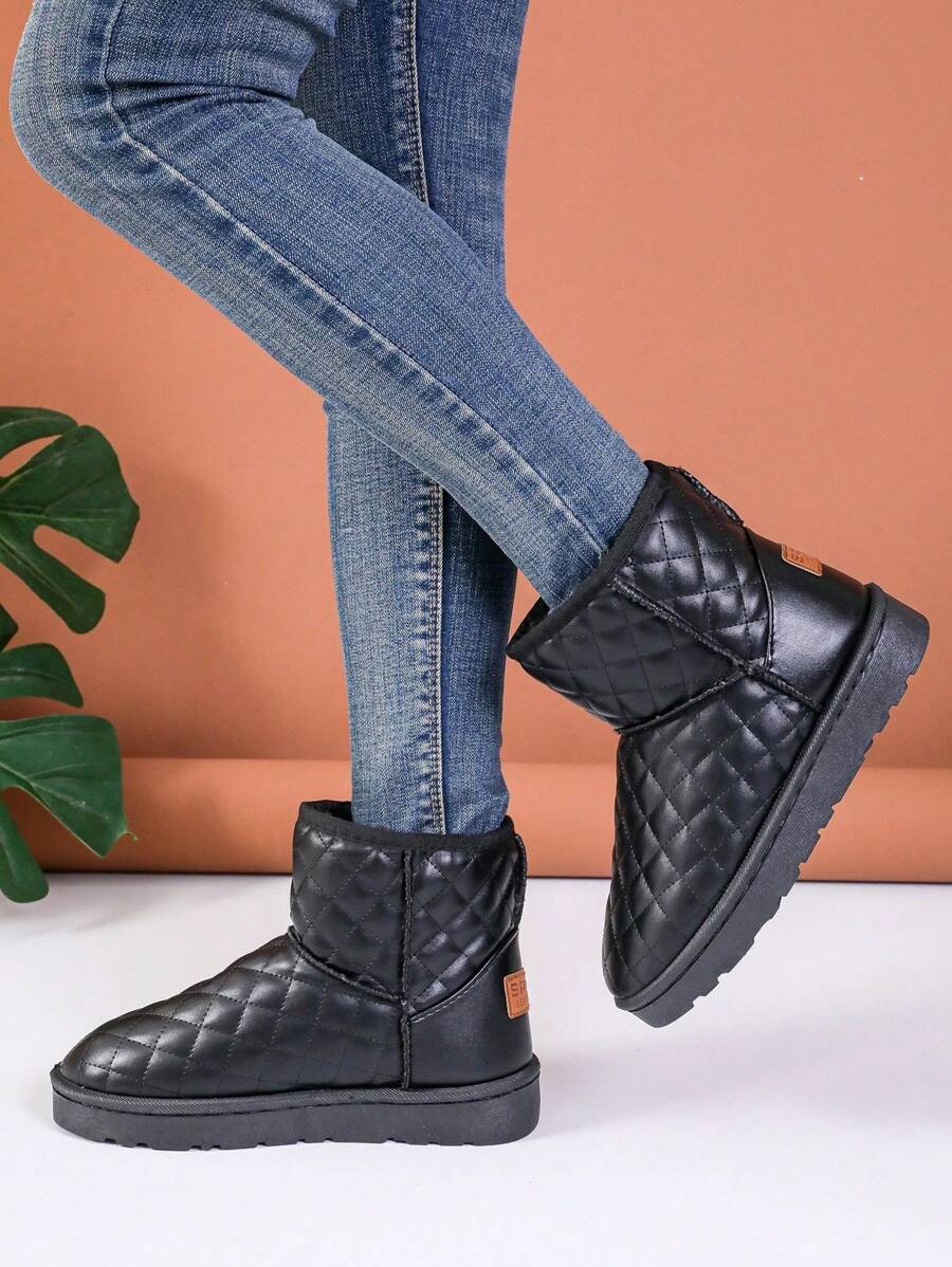 Damen bestickte rutschfeste Knöchel Schneestiefel, dick wärmend gefüttert, vielseitiger Schaftdesign,