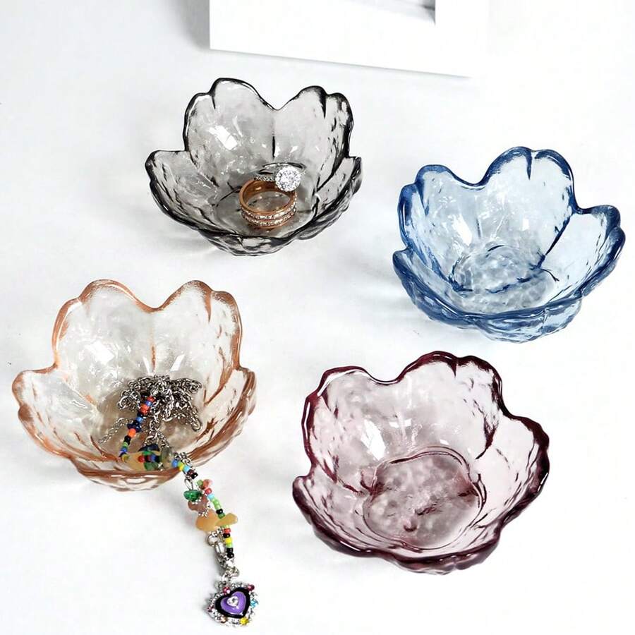 1pc Flower Ring Dish Jewelry Tray, Small Glass Jewelry Dish For Women, Room Decor Trinket Tray For Earrings Necklaces, Wedding Engagement Ring Holder Dish, Key Dish Jewelry Plate Bowl Gift Back To School