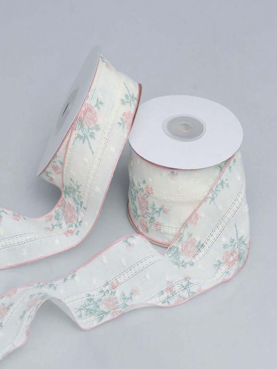 1pc Hollow Floral Chiffon Ribbon Fabric, DIY Sewing Accessories, Garment Decor, Bowknot