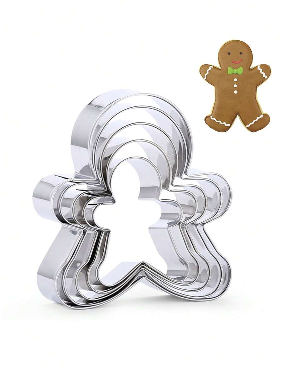 Set de 5 moldes para galletas de Navidad en forma de muñeco de jengibre de acero inoxidable, decoraciones navideñas, recuerdos para fiestas de Navidad, suministros para fiestas de Navidad, feliz Navidad, Nochebuena