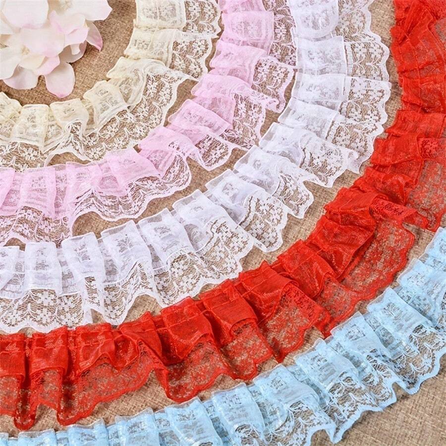 1 paquete 2 yardas de encaje plisado multicolor, accesorios para vestidos DIY, decoraciones para mascotas y muñecas, accesorios de costura, suministros de ropa
