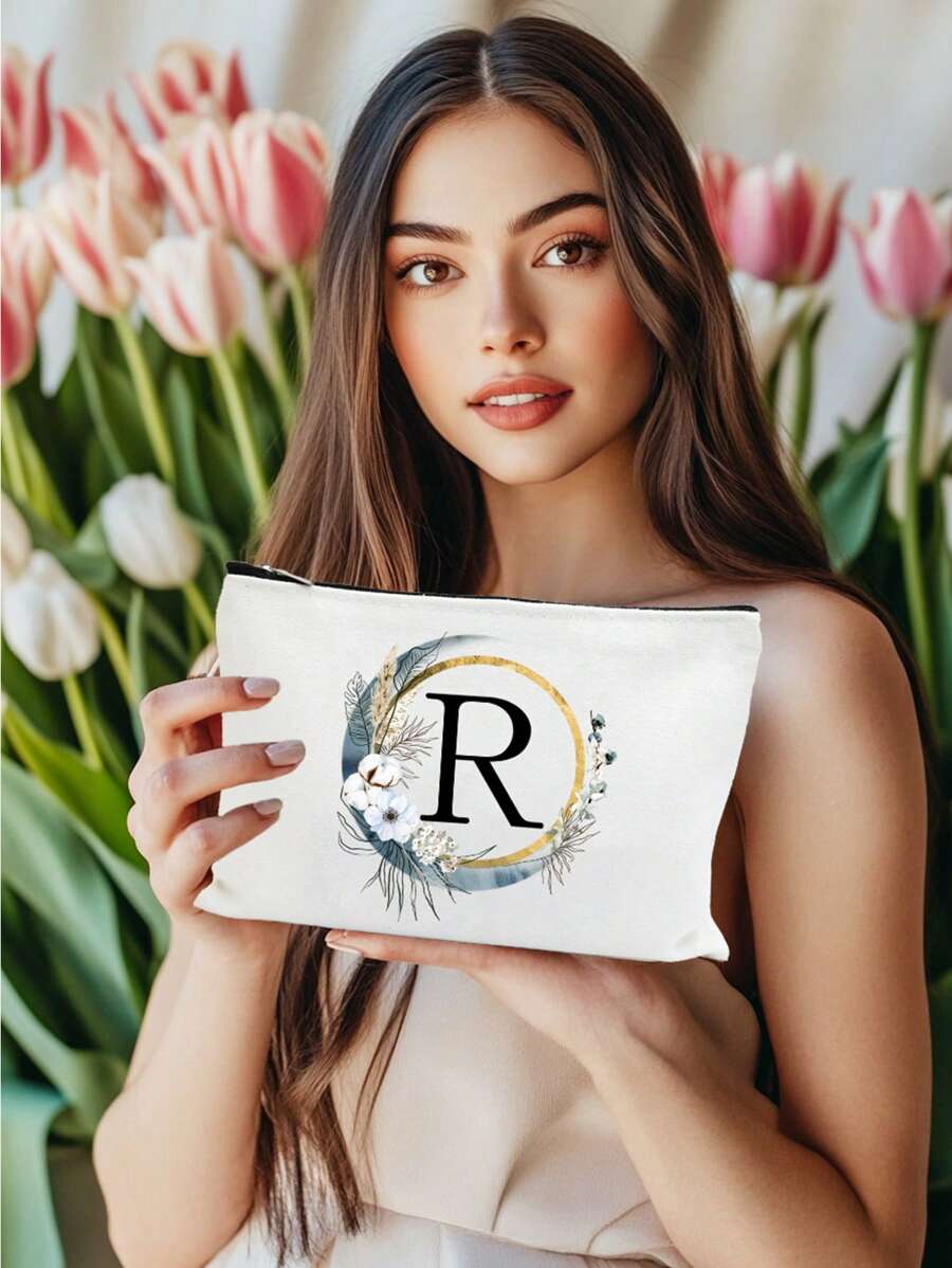 Nécessaire Personalizado com Coroa de Flores Boêmia e Monograma, Bolsa de Presente Personalizada, Necessaire de Cosméticos Fofo, Adequado para Casamento, Aniversário, Festival, Presente Ideal para Mulheres, Mães, Professoras, Amigas, Damas de Honra, Necessaire Escolar, Suprimentos Escolares, Organizador de Cosméticos, Itens de Quarto, Bolsas de Maquiagem, Organizador de Maquiagem, Armazenamento de Maquiagem, Nécessaire de Maquiagem