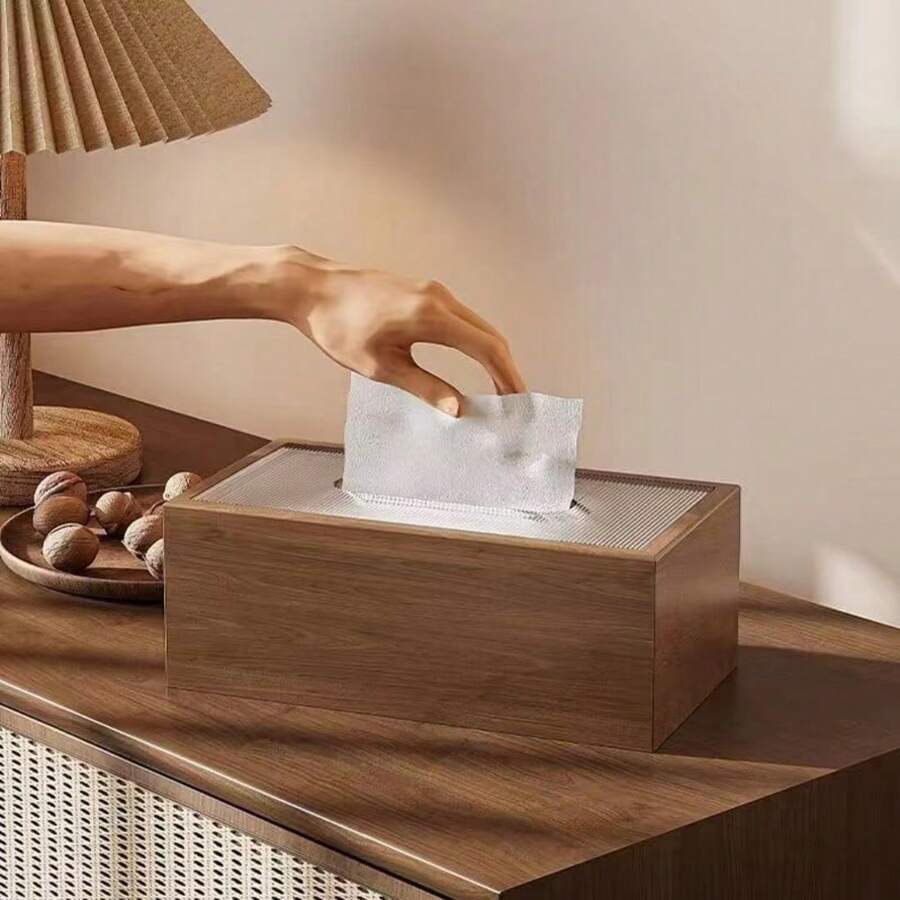 1pc Walnut Wooden Tissue Box Holder, Luxury Napkin Dispenser For Home Gatherings And Dining Tables, With Acrylic Striped Decor, Home Stuff, Table, Home Decorations, Home Organization And Storage, Room Decor, Room Decor Bedroom, Kitchen Accessories, Kitchen Tools, Organizer Kitchen, Travel, Holiday,Tissue Box Holder,Napkin Holder,Festival Family Gathering,Kitchen Dining Table DecorFor Home Kitchen Bedroom Living Room Dining Room, Home Decoration Accessories, Decorative Box,Women Wedding Gift,Summer Travel Holiday Festival Must-Have