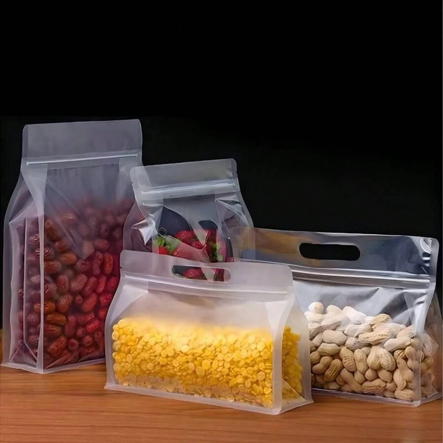 10pcs Resealable Stand Up Pouches, Clear Plastic Food Storage Bags With Zipper, Thick Airtight Packaging For Snacks, Mushrooms, Noodles And More, Kitchen Storage