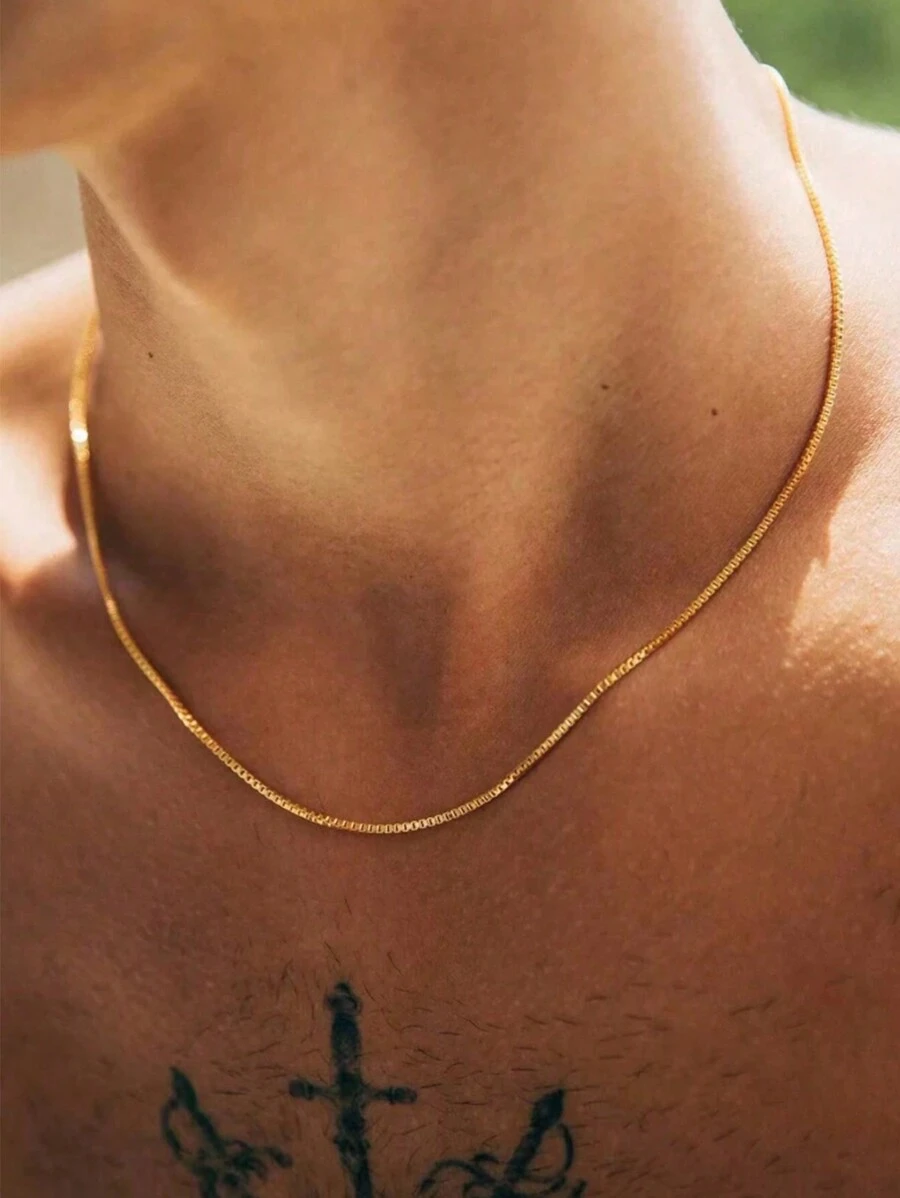 1pc 18K Gold Plated Stainless Steel Twisted Chain Necklace, Simple Design Suitable For Men's Daily Wear, Gift For Boyfriend, Father, Husband, Classmate