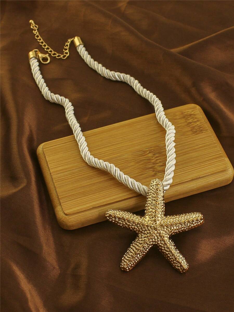 1pc Estilo Praia Exagerado Estrela Do Mar Pingente Chunky Corda Colar, Para Férias
