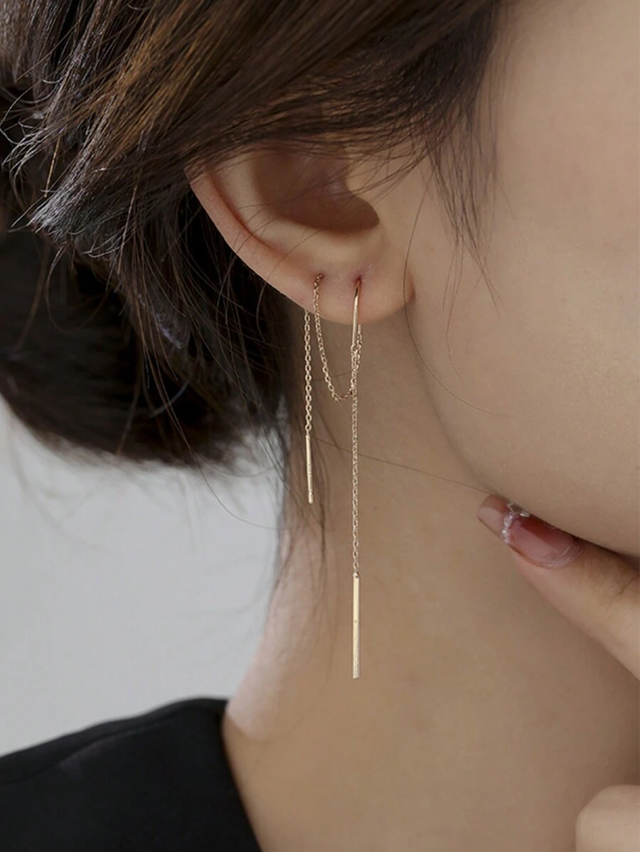 1 Pair Fashionable Minimalist Fresh Tassel Pierced Long Dangle Earrings, Gift For Women