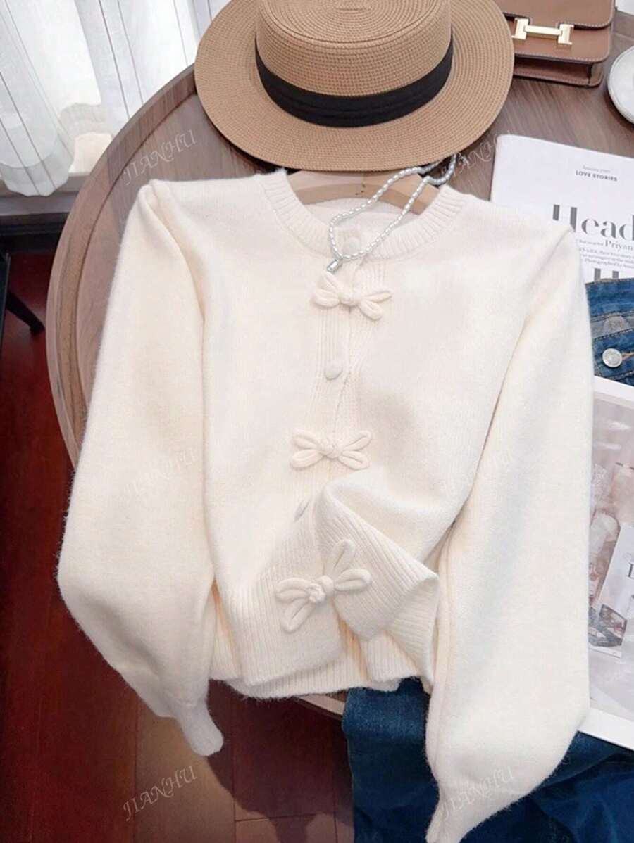 JIANHU Spring Bowknot Knit Cardigan, Cropped Design For Petite Fit, Elegant And Versatile For A Stylish Look