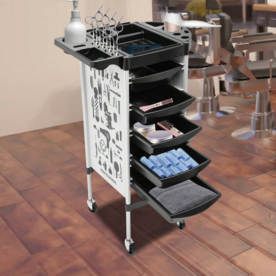 Multipurpose Hairdresser Trolley 5 Drawers With 4 Wheels Salon Mobile Organizer Outdoor Decor