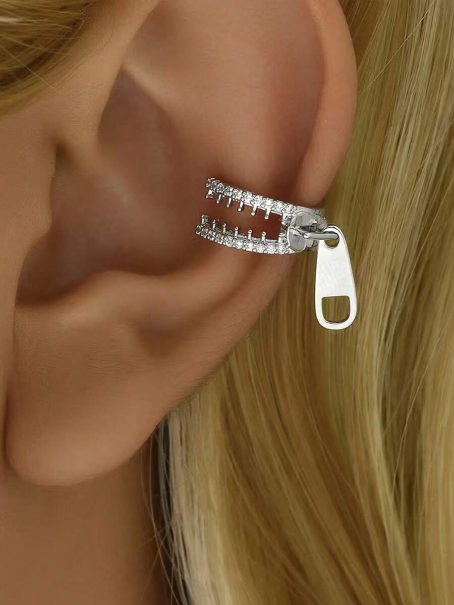 1pc Silver Tone Chic Ear Cuff Earring, Women Punk Style Earring