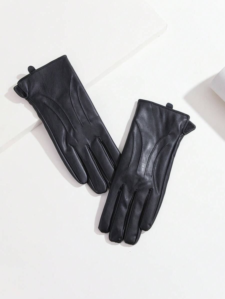 1 par de guantes de invierno de mujer de PU con estilo, forrados térmicamente, a prueba de viento y agua, con pantalla táctil, para uso casual al aire libre y Halloween
