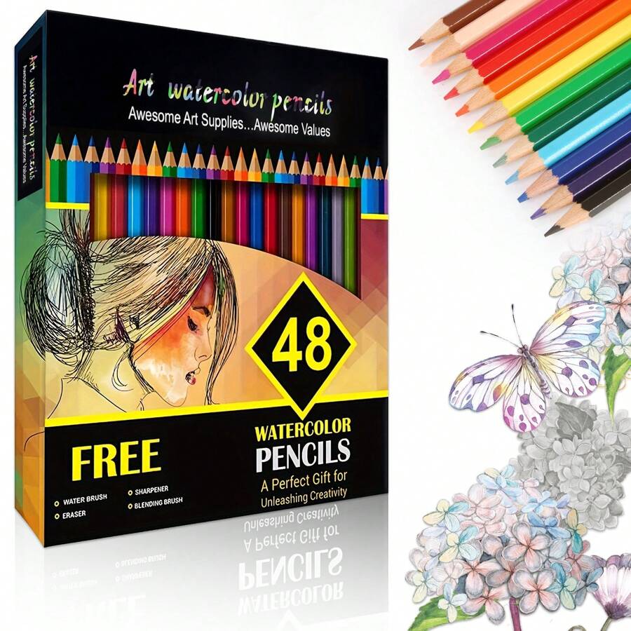 KALOUR Watercolor Pencils, Set Of 48 Professional Colored Pencils For Adult And Teens, Premium Art Supplies For Coloring, Blending And Layering Back To School