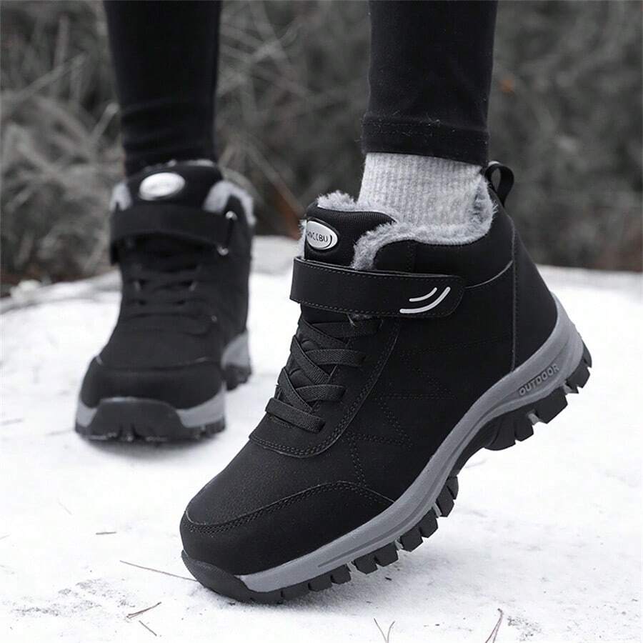 Unisex Outdoor Fleece Hiking Shoes, Black, Comfortable, Anti-Slip, Hiking, Travel, Sports Shoes
