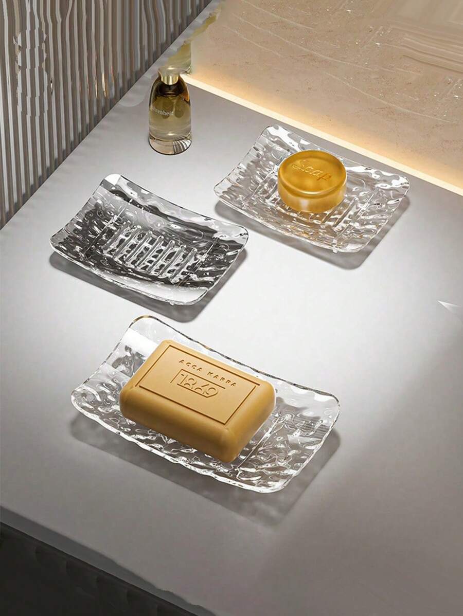 1pc Non-Drilling PET Soap Dish Bathroom Soap Box Glacier Pattern Soap Dish Drain Rack Bathroom Soap Holder Hotel Soap Decor Stand