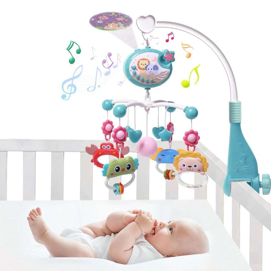 Baby Musical Mobile Crib With Music And Lights, Projection, Take-Along Rattle And Music Box For Babies Boy Girl Toddler Sleep