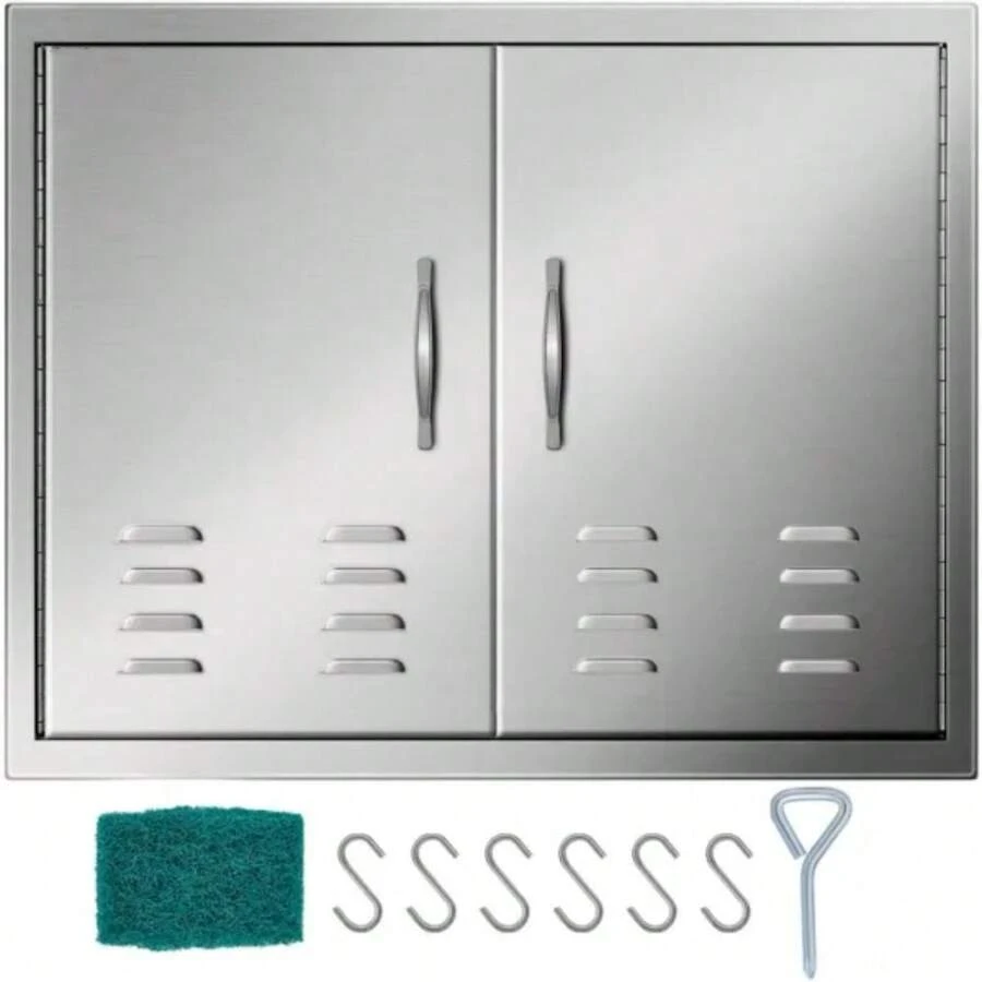 30W X 21H Inch Double Door With Vents - Stainless Steel Outdoor Kitchen Access Door For BBQ Island