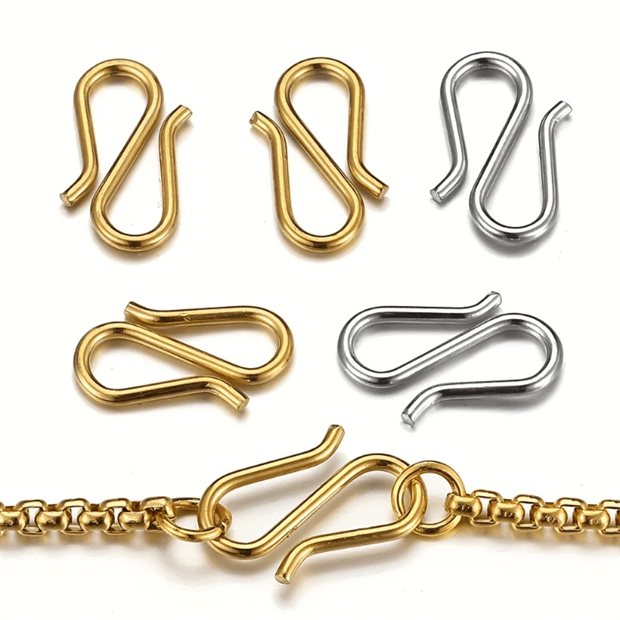 20 pièces Connecteurs en acier inoxydable dorés/argentés en forme de S de 8 mm, fournitures de fabrication de bijoux DIY pour bracelets, colliers, porte-clés, projets d'artisanat