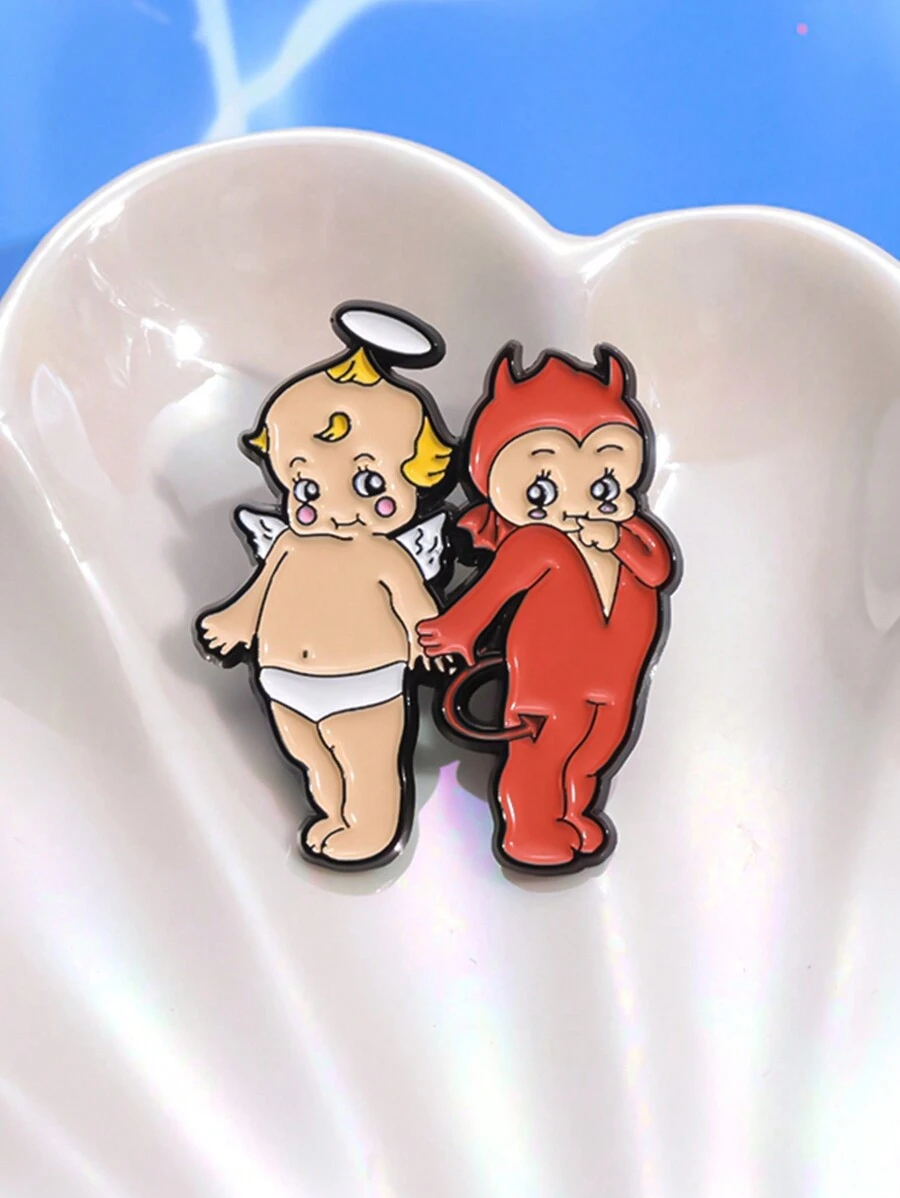 1Pc Angels And Nightmares Enamel Pin - Cute Baby Brooch, Funny Lapel Badge For Backpacks, Jeans, Sweaters, Coats - Alloy Fashion Jewelry Gift For Friends, Daily Wear Accessory, All-Season Halloween Pin For Clothes Bag Charm