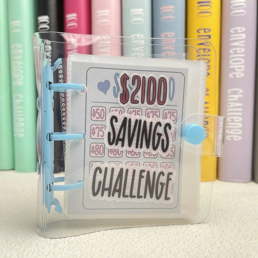 1 Stück Blaues 2100 Sparherausforderung Ordner, Geld Sparordner, Sparziel Buch mit Umschlägen, Umschlag Sparherausforderung, Mini Haushaltsbudget Ordner mit Bargeld Umschlägen