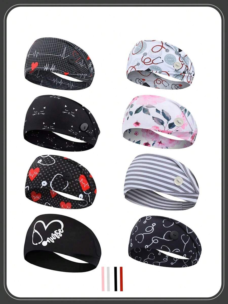 Diademas con botón para mascarilla, diademas anchas antideslizantes para enfermeras con protección para las orejas elástica para mujeres, hombres, médicos, sudadera diadema para la cabeza, Halloween