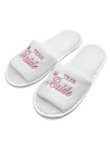 Peach Pink Teambride White Slippers