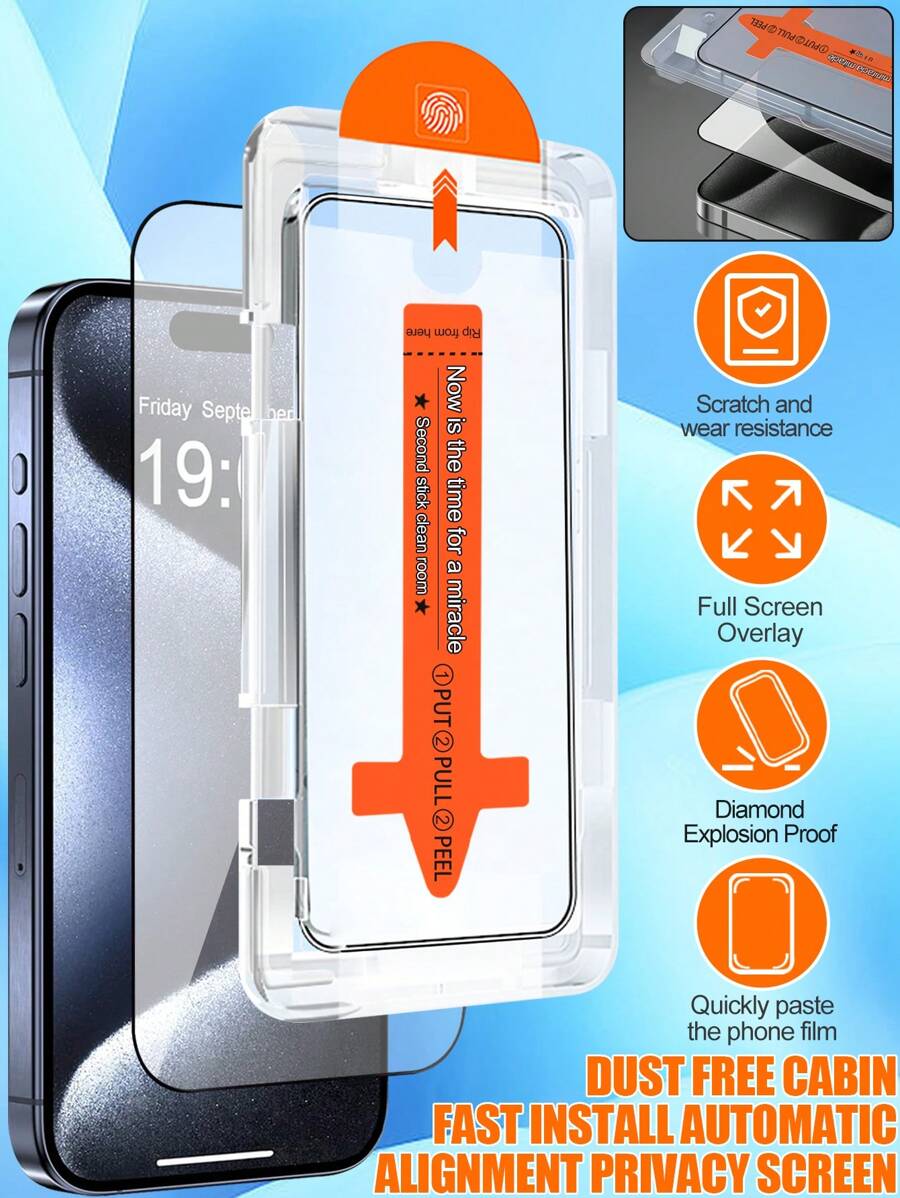 1pc Instant Fit Apple Phone Screen Protector, Black Edge Covered No White Edges, 9H Tempered Glass Film Anti-Drop Anti-Crack, Comes With Installation Tools, Compatible With IPhone 15/15 Plus/15 Pro/15 Pro Max/14/14 Pro/14 Pro Max/14 Plus/13/13 Pro/13 Pro Max/12/12 Pro/12 Pro Max/11/11 Pro Max/11 Pro/X/XS/XS MAX