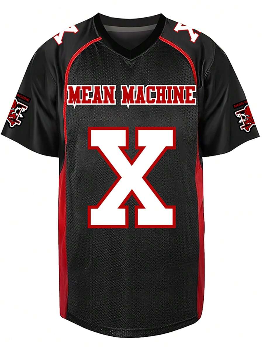 Boyfriend Style Men's Embroidery American Football Jersey X Black Casual Short Sleeve V-Neck T-Shirts Party Sports Top