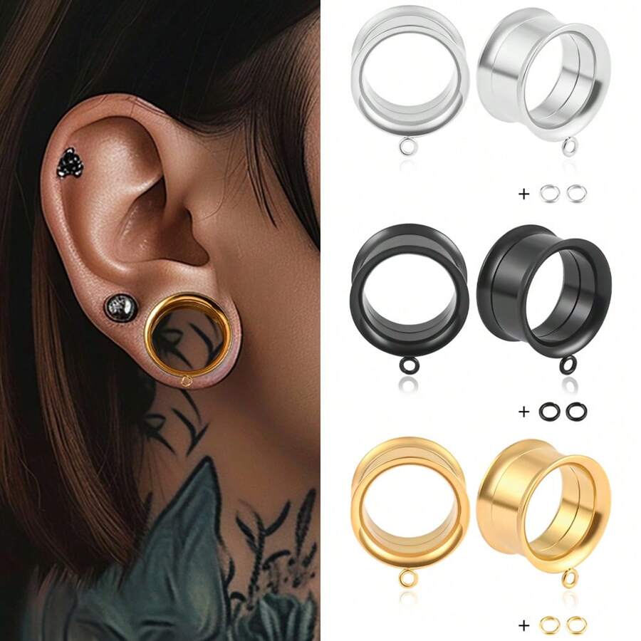 3 pares de túneles DIY, enchufes y dilatadores para joyas de perforación de orejas, accesorios de dilatadores colgantes de acero inoxidable para mujer