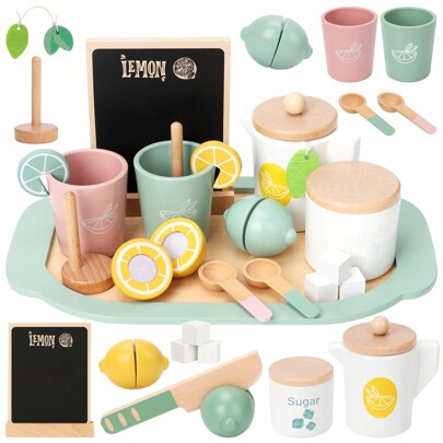 OSLINE OSLINE Birthday Gifts For Girls,Toddler Toys For Girls Gifts,Girls Toys Food Set For Kids Kitchen,Wooden Tea Set For Toddlers Pretend Play Food Set