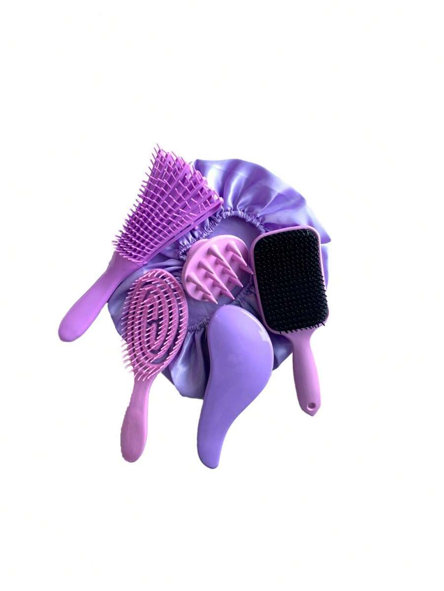 KUAILE BIJUX Kit com 5 Escovas - Raquete Fashion Flex + Escova Mágica + Escova Polvo + Escova Massageadora de Silicone e Touca de Cetim