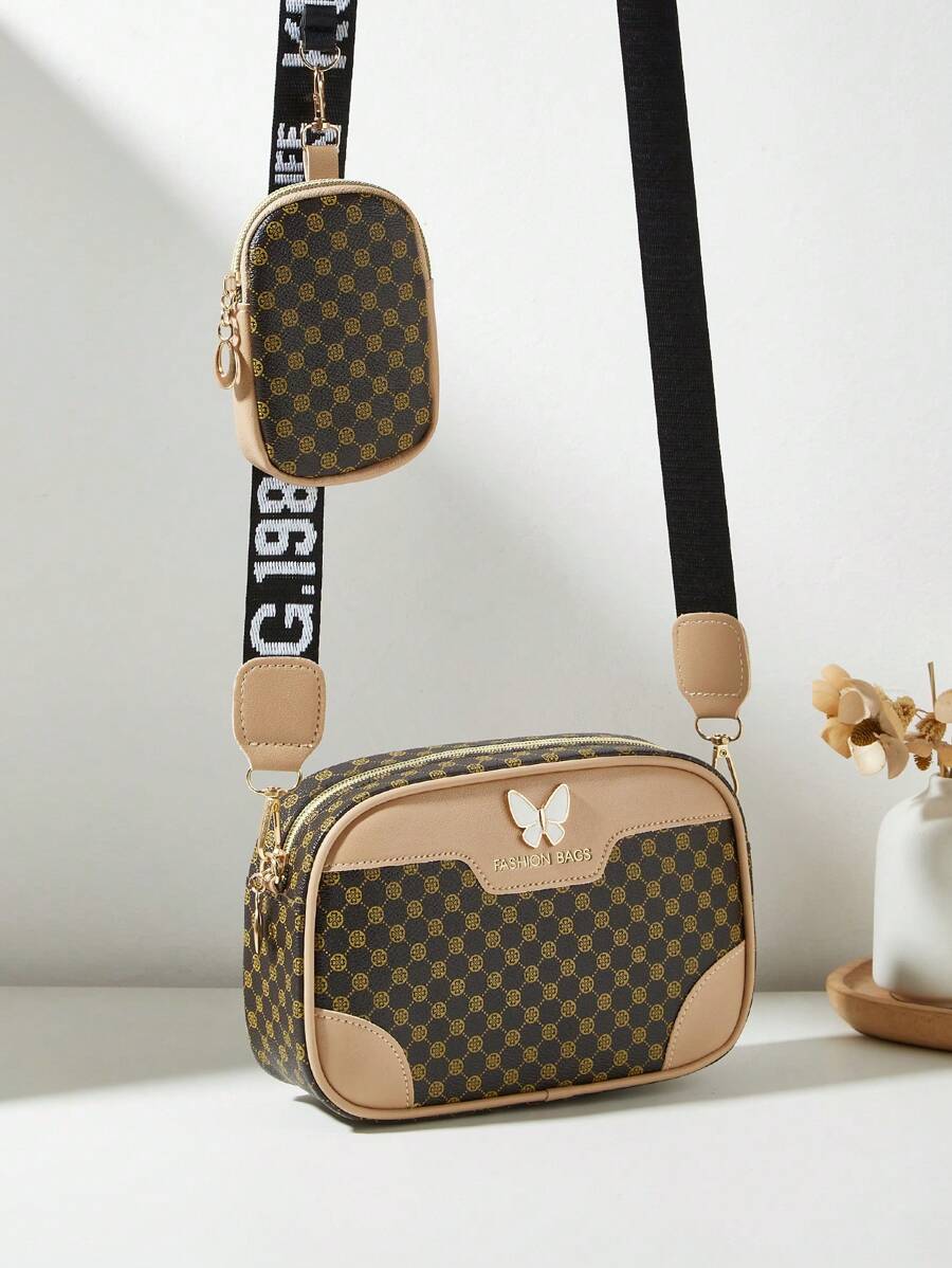 Bolso de hombro con estampado en relieve para mujeres, bolso cruzado cuadrado mini con accesorio de monedero